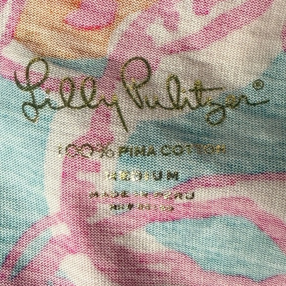 Lilly Pulitzer Dress Joan Tunic Floral V-Neck Midi 100% Pima Cotton SZ M - Picture 3 of 4